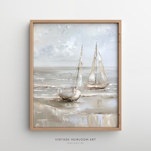 Vintage Sailboat Oil Painting: Muted Nautical Landscape (Printable Wall Art)