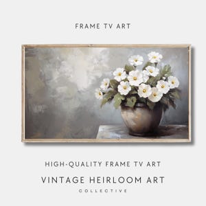 Spring White Floral Frame TV Art | Elegant White Flower Oil Painting for Samsung Frame TV | Vintage Farmhouse Instant Digital Download