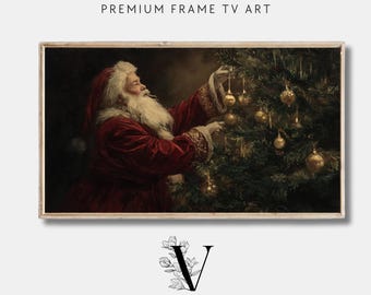 Marco de Navidad para TV con decoración de Papá Noel, pintura navideña vintage, decoración navideña rústica moderna y neutra, descarga de marco para TV Samsung