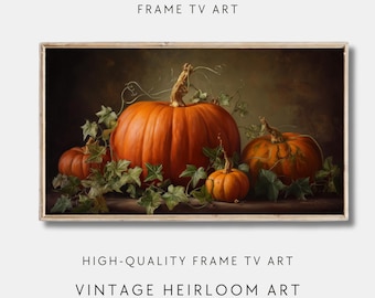 Pumpkin Frame TV Art – Vintage Autumn Still Life Digital Download for Samsung Frame TV, Fall and Halloween Decor Digital Download