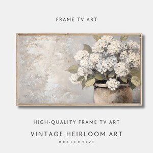 White Hydrangeas Frame TV Art: Rustic Farmhouse Floral (Digital Download)