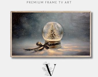 Snow Christmas Frame TV Art, Snowglobe Xmas Tree Festive Painting, Christmas Tree Decor, Snowy Winter Holiday Samsung Digital Download