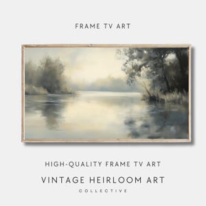 Frame TV Art Vintage Landscape Painting, Moody Rustic Lake Artwork for Samsung Frame, Digital Download