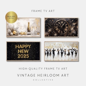 New Year&#39;s Eve Frame TV Art Bundle: Gold Foil Party Decor (Digital Download)