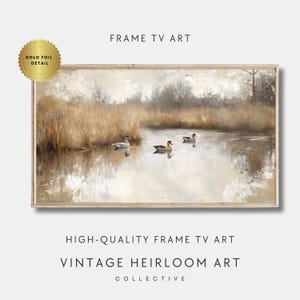 Vintage Duck Pond Landscape Frame TV Art | Autumn Farmhouse Decor Digital Download for Samsung Frame TV | Country Landscape TV Art