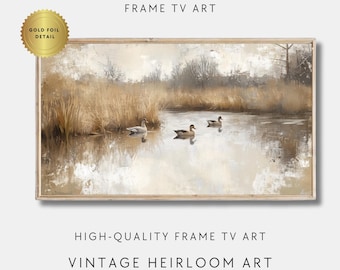 Vintage Duck Pond Frame TV Art: Autumn Farmhouse Landscape (Digital Download)