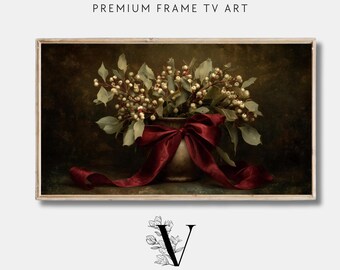 Weihnachtsrahmen TV-Kunst, klassische Ralph Lauren-Rotschleife & Winterstillleben, launisches Erbe Ralph Lauren-Dekor, Samsung-Rahmen-Digital-Download
