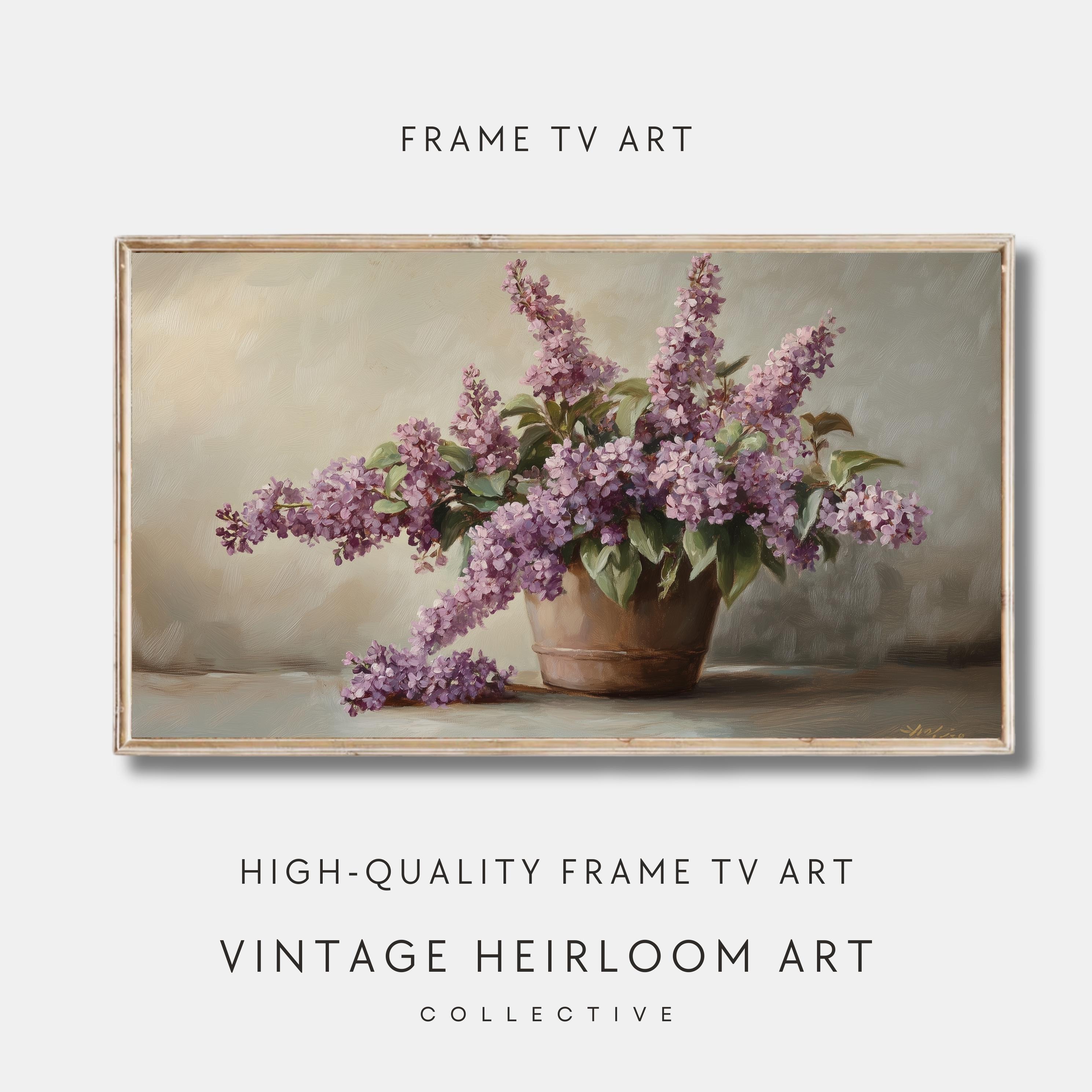 Vintage Lilac Flower Frame TV Art: Spring Botanical Digital Download