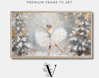 Nostalgic Christmas Ballerina Frame TV Art, Vintage Nutcracker Ballet Winter Holiday Painting, Screensaver Digital Download