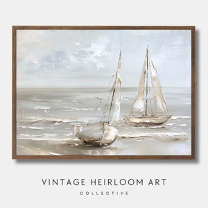 Vintage Sailboat Oil Painting: Muted Seascape Art (Digital Download)