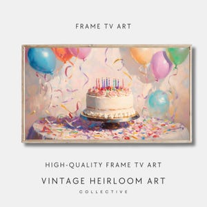 Birthday Cake TV Art: Colorful Balloons, Party Celebration (Digital Download)