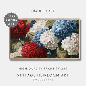 4th of July Frame TV Art: Patriotic Hydrangea Oil Painting (Digital Download)