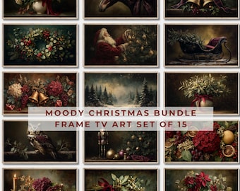 Weihnachtsrahmen TV Art Bundle Set, Vintage Urlaub Malerei, Moody Weihnachtsdekor,Samsung Frame TV Download Ralph Lauren inspiriert Weihnachten
