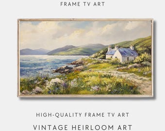 Arte para marco de TV, pintura de paisaje de cabaña vintage para Samsung Frame TV (descarga digital)