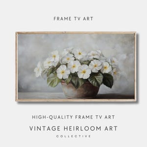 Vintage White Floral Frame TV Art | Delicate White Flowers Digital Art for Samsung Frame TV | Elegant Cottagecore Decor Instant Download