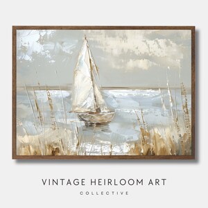 Vintage Sailboat painting | Coastal Decor | Muted Nautical Prints | Lake House Decor | Neutral Downloadable Wall Art | Sailboat Wall Art