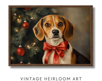 Beagle Christmas Portrait: Festive Dog Art Print (Digital Download)