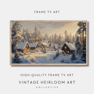 Christmas Frame TV Art, Christmas Village Tv Decor, Vintage Holiday Town Tree Painting, Moody Winter Screensaver Samsung TV Digital Download