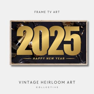 2025 New Year&#39;s Eve Frame TV Art: Gold Festive Decor (Digital Download)