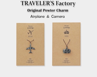 Traveler's Factory Original Pewter Charm, for Traveler' Notebook, Airplane Pattern, Camera Pattern