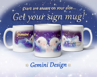 Your zodiac sign mug GEMINI. star sign kawaii birthday gift