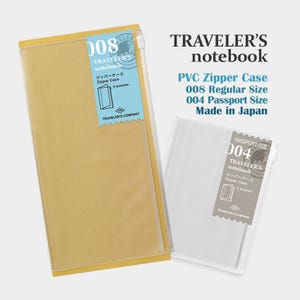 Traveler's Notebook PVC Zipper Case, 008 Regular Size, 004 Passport Size, Made in Japan