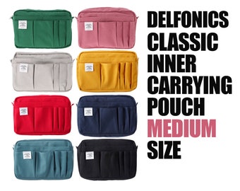 Bolsa de transporte interior clásica Delfonics tamaño mediano, 14 bolsillos, bolsa de papelería, bolsa multiusos, organizador de bolsos, bolsa de cosméticos, tamaño A5