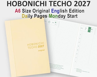 HOBONICHI TECHO 2027 A6 Size Original English Edition, Daily Pages, Monday Start