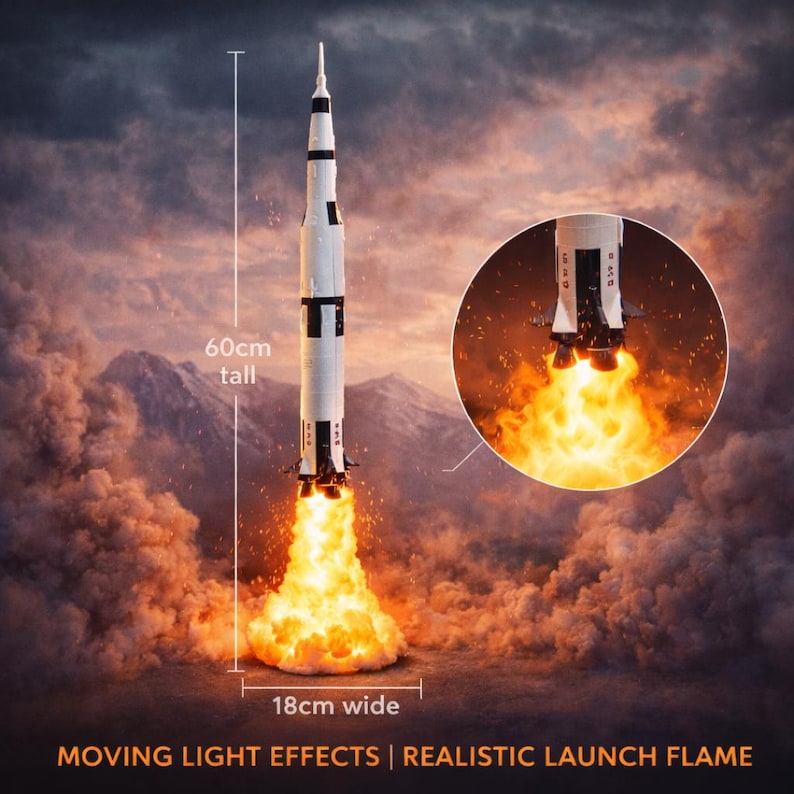 Apollo 11 Saturn V Rocket Lamp – LED Launch Effect Night Light, NASA Inspired Decor image 2