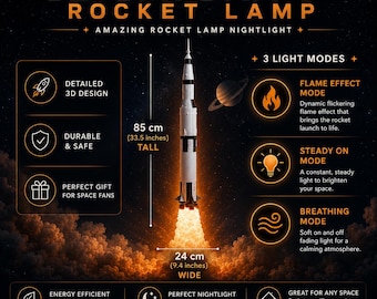 Saturn V Rocket Lamp – Apollo 11 Launch, Space Night Light