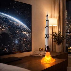 Apollo 11 Saturn V Rocket Lamp – LED Launch Effect Night Light, NASA Inspired Decor image 6