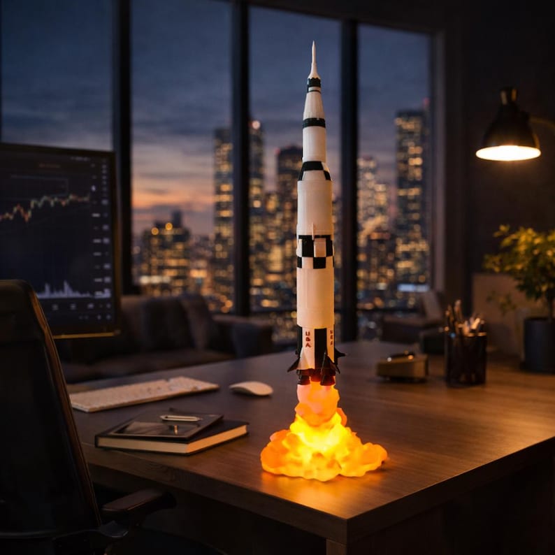 Apollo 11 Saturn V Rocket Lamp – LED Launch Effect Night Light, NASA Inspired Decor image 5