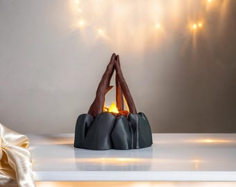 Decorative Tealight Candle Holder - Campfire-Inspired Modern Home Decor, Unique Gift Idea