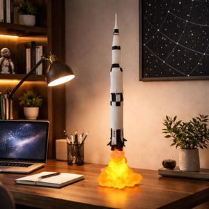 Apollo 11 Saturn V Rocket Lamp – LED Launch Effect Night Light, NASA Inspired Decor image 3