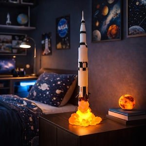 Apollo 11 Saturn V Rocket Lamp – LED Launch Effect Night Light, NASA Inspired Decor image 7