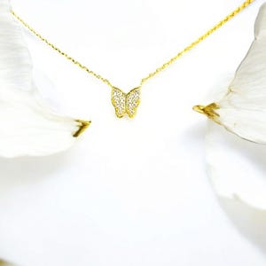 14K Gold Butterfly Necklace, Tiny Butterfly Necklace, Minimalist Butterfly Necklace, Gift for Her, Mothers day Gift