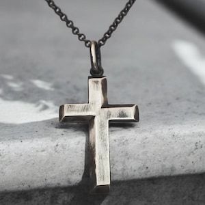 Silver Cross Necklace,Sterling Silver Cross,Mens Silver Cross Pendant,Mens Crucifix Necklace Silver, Oxidized Cross Necklace
