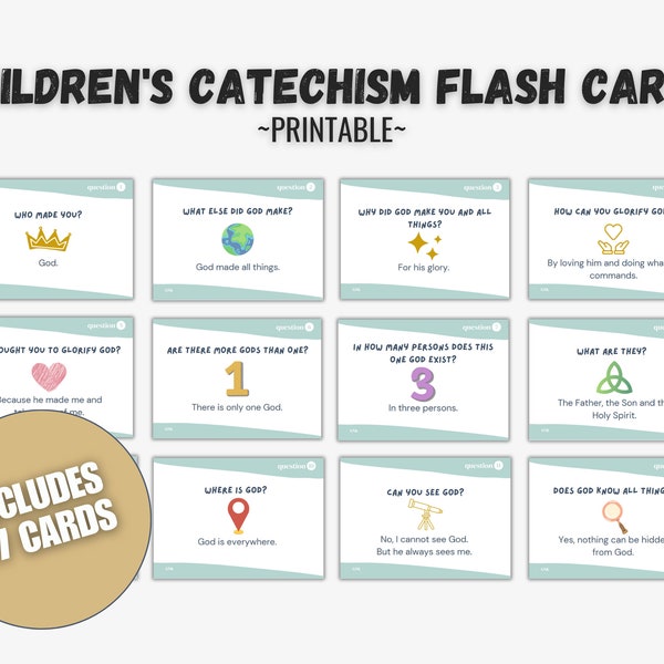 Kindercatechismus Flash Cards, Westminster Kortere Catechismus, De Catechismus voor kinderen, Afdrukbare christelijke Flash Cards voor kinderen