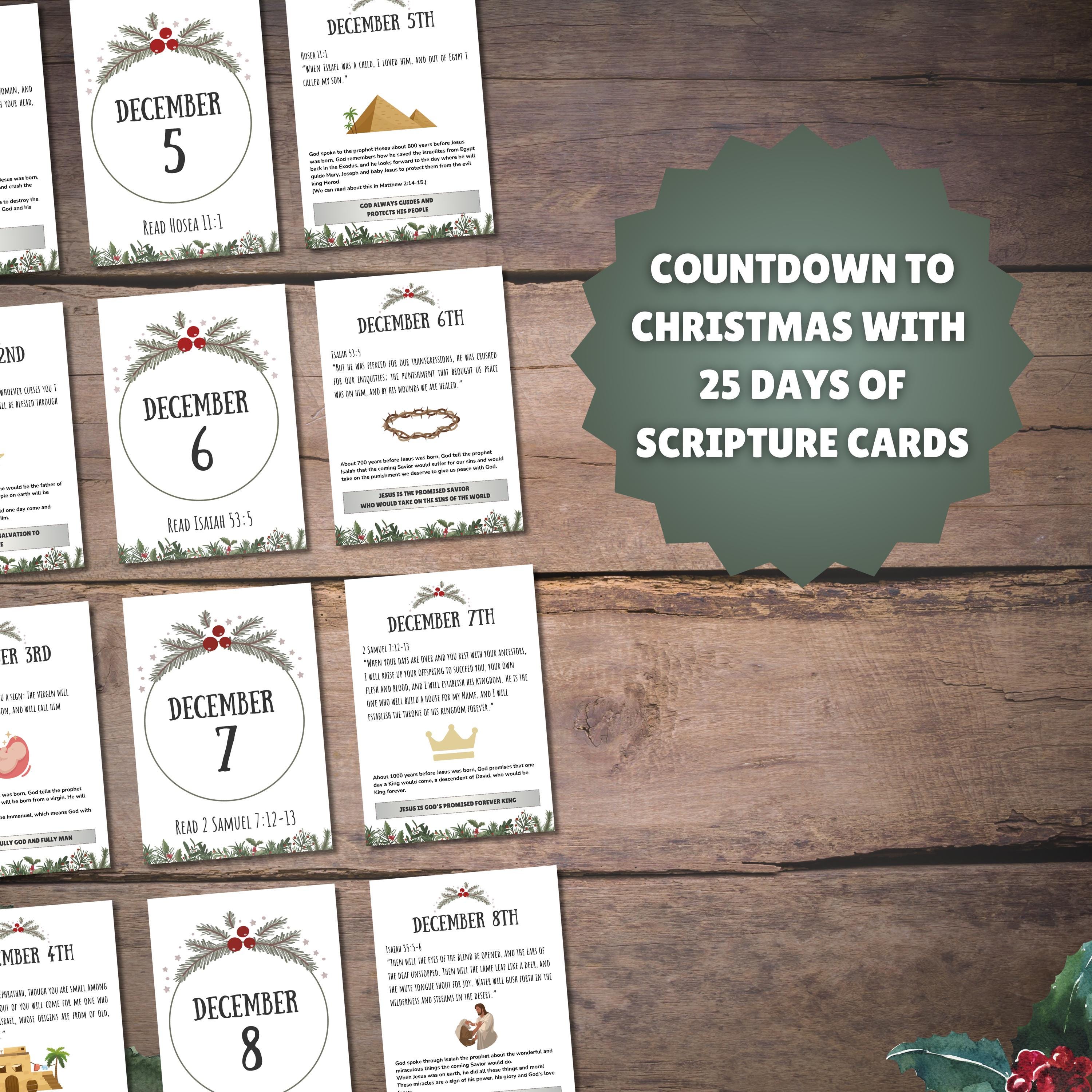 Advent Scripture Cards Countdown to Christmas Christian Kids