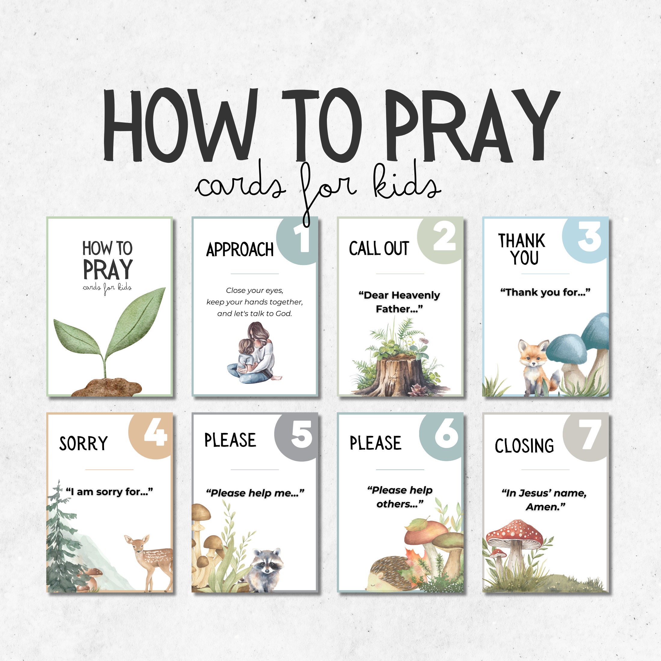 How to Pray Cards for Kids | Beginner Prayer Cards | Teach Little Ones ...