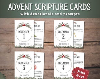 Advent Scripture Cards | Countdown to Christmas | Christian Kids Printable Activity | Bible Advent Calendar