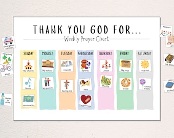 Weekly Prayer Chart for Kids and Preschoolers, Printable, Visual Routine Picture Chart with Cards,