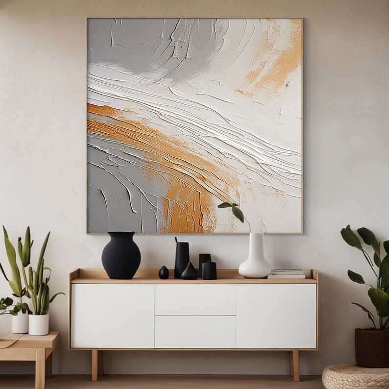 View of Large Gray and Brown Canvas Wall Decor, Brown Beige Gray Wall Art ...