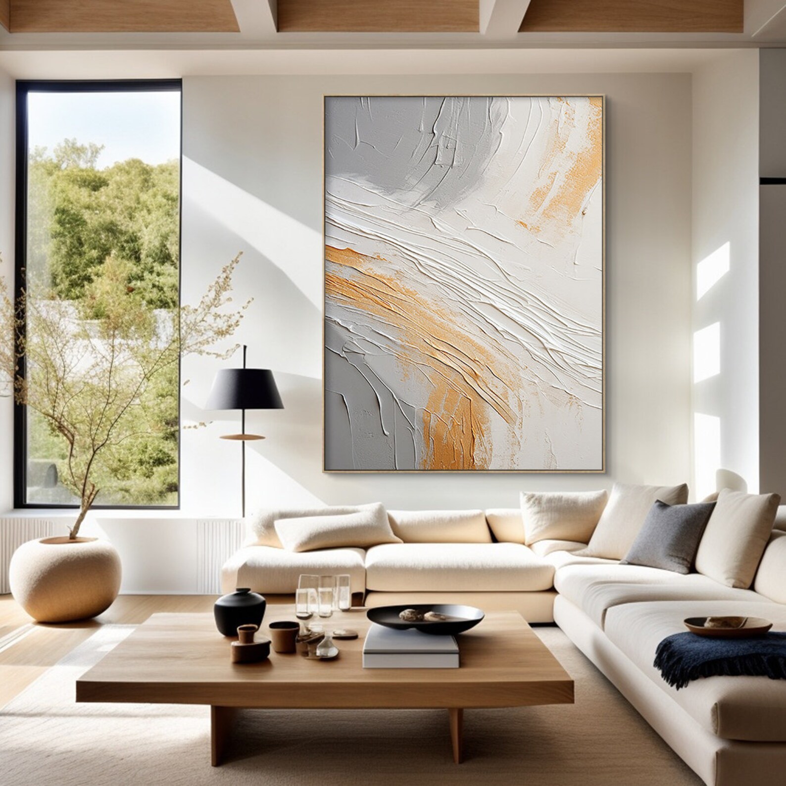 Large Gray and Brown Canvas Wall Decor, Brown Beige Gray Wall Art ...