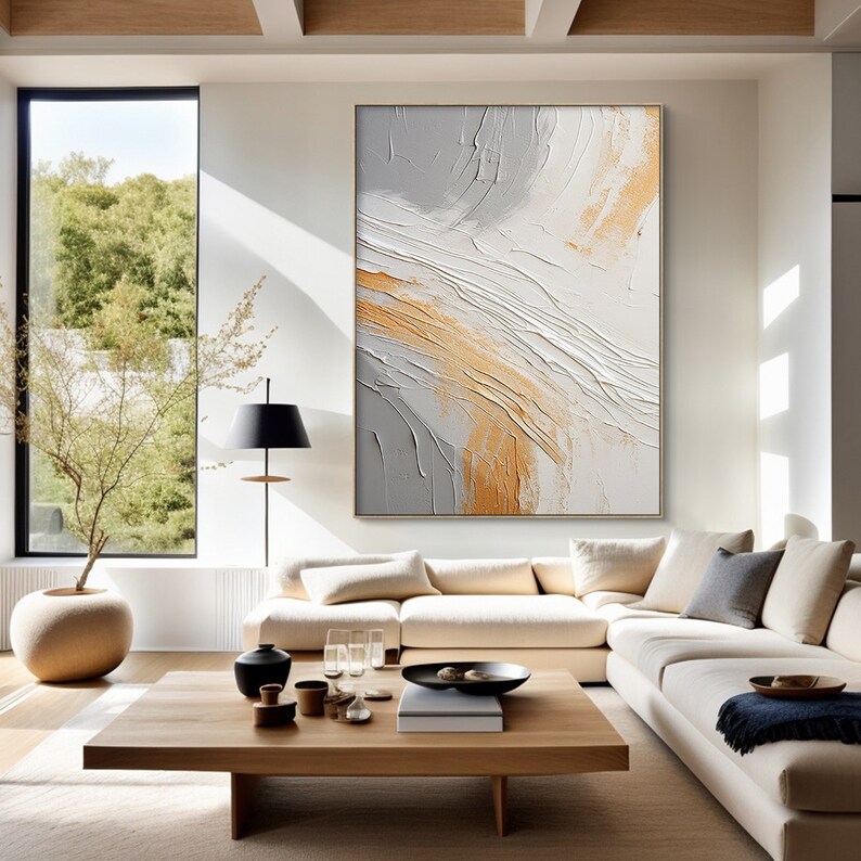 View of Large Gray and Brown Canvas Wall Decor, Brown Beige Gray Wall Art ...
