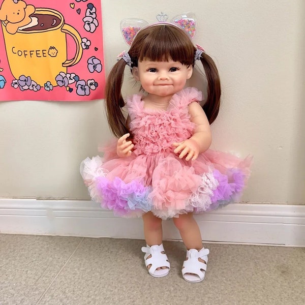 55 cm Reborn Toddler Doll,Pink Dress,Full Body Soft Silikone,Lifelike Soft,Mothersday Gits,Childeren Gifts,Birthday Gift, Antistress Doll