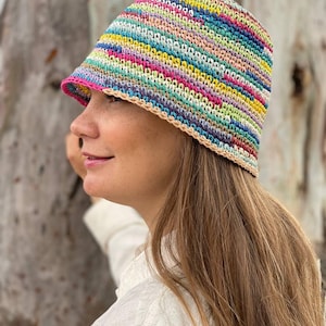 Stylish Crochet  Boho Hat For Women, Summer Handmade Paper Raffia Bucket Hat, 100% Organic Yarn Crochet Multicolored Panama Hat