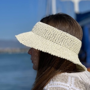 Crownless Summer Hat For Woman, Beach Sun Visor Hat,  Summer Straw Visor Hat, Raffia  Visor Beach Hat, Straw Beach Hat, Beach Accessories
