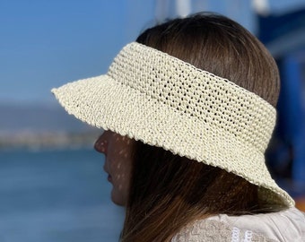 Raffia Straw Sun Visor Hat, Eco Friendly Beach Accessory