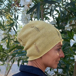 Beanie Hat For Women and Man, Linen Slouchy Beanie Knit Hat, Handwoven Summer Linen Beanie, Summer Headwear
